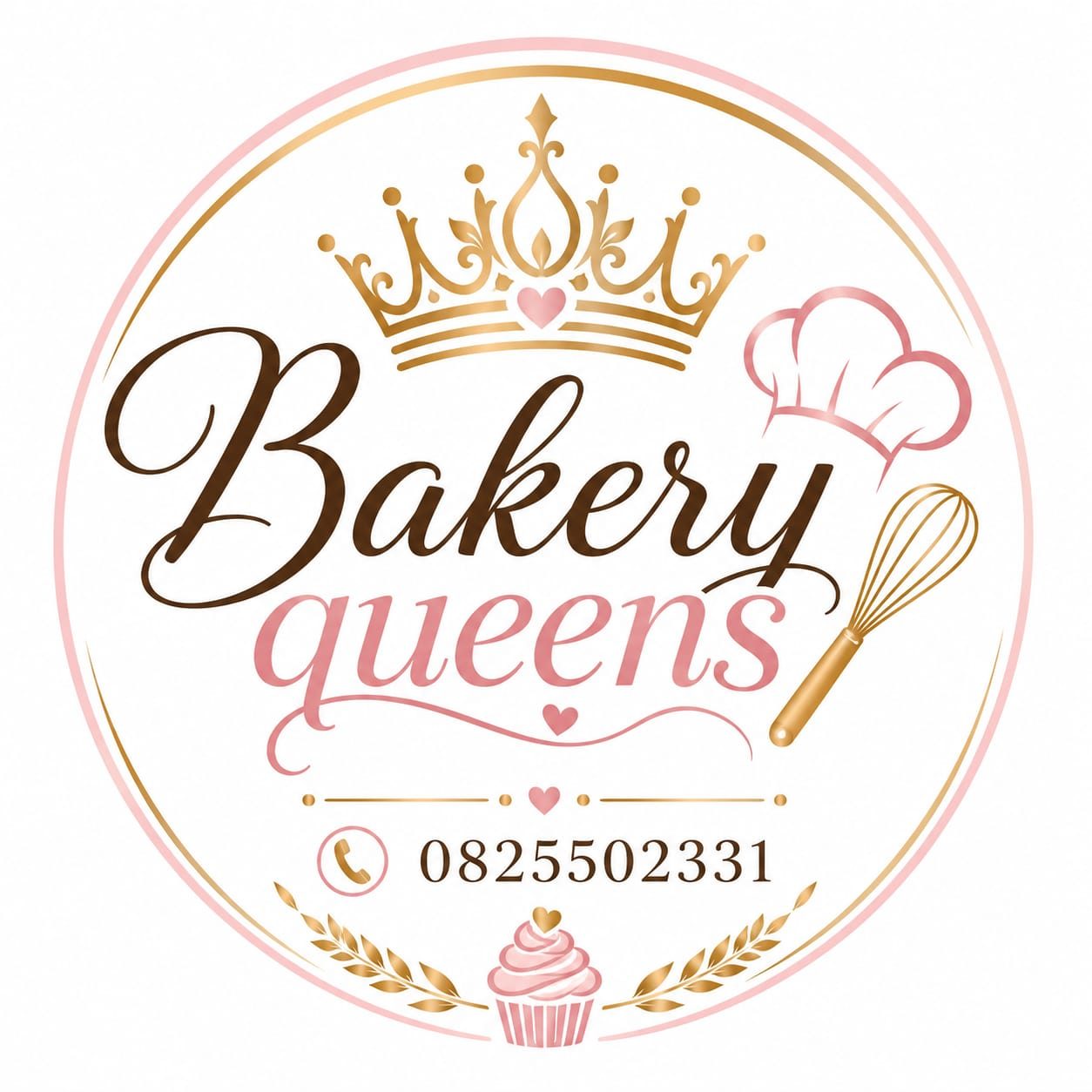 Bakery Queens crown and whisk logo